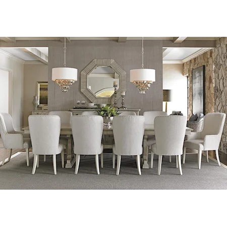 Eleven Piece Dining Set with Montauk Table and Baxter Upholstered Chairs